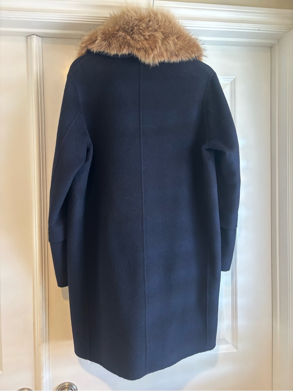 Vince Navy Wool Peacoat with Coyote Fur Removable Collar - Picture 2 of 5